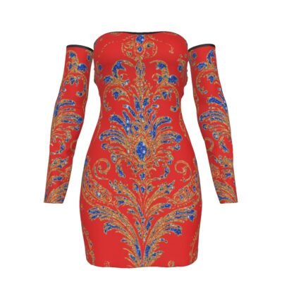 All-Over Print Women's Off-shoulder Back Lace-up Dress